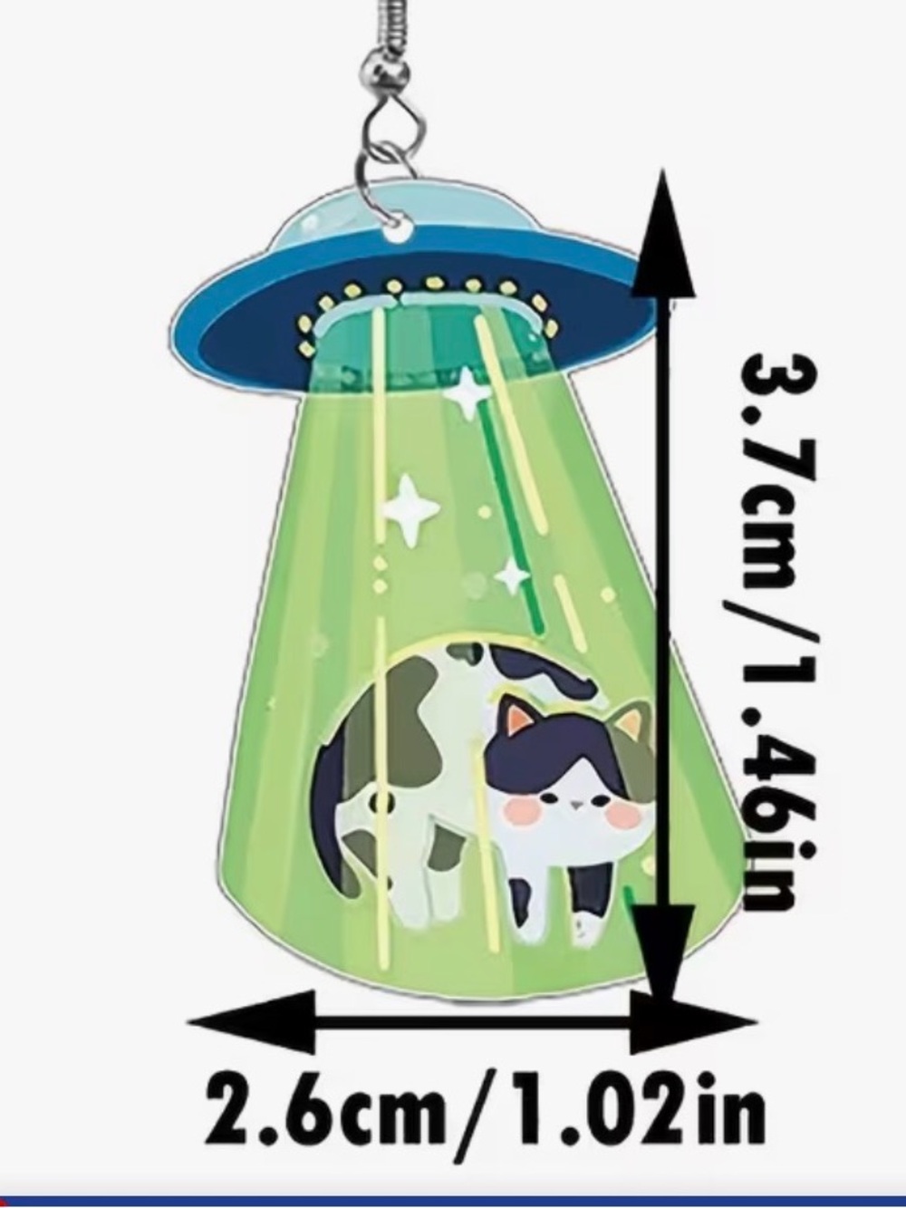 Cute Acrylic Green UFO Cat Drop Earrings - Picture 2 of 3